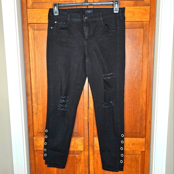 Celebrity Pink Mid Rise Ankle Skinny Black Distressed Jeans Sz 13/31 Grommet Hem - Picture 2 of 13